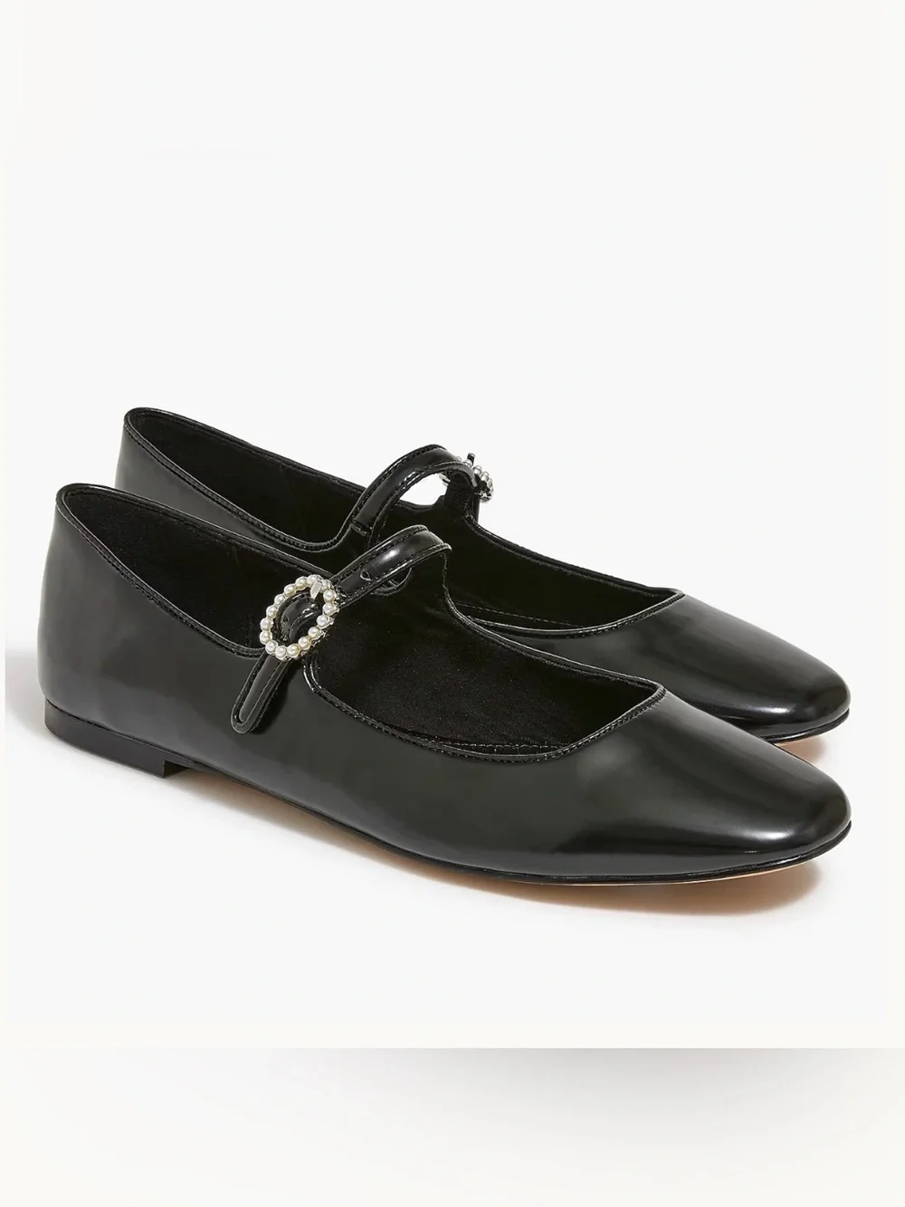 J.Crew Factory Pearl Buckle Mary Jane Flats – Black | NWOB |